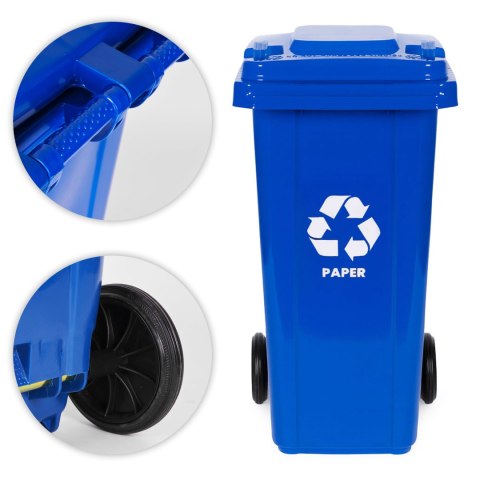 Zestaw 4 koszy na śmieci pojemniki 4x120L niebieski zielony żółty czarny makulatura szkło plastik odpady zmieszane gumowe koła MULTISTORE